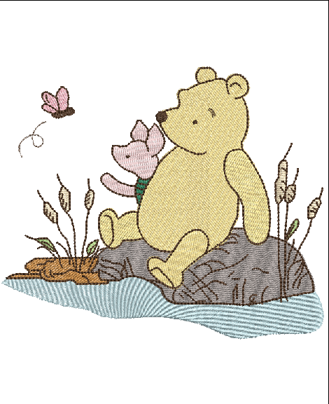 WINNIE THE POOH & PIGLET ON ROCK