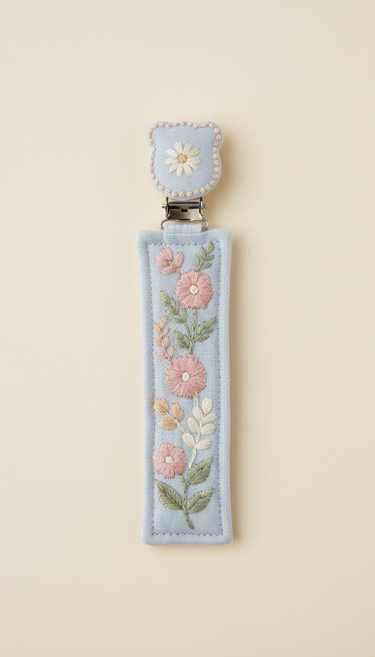 Embroidered Pastel Pacifier Clip