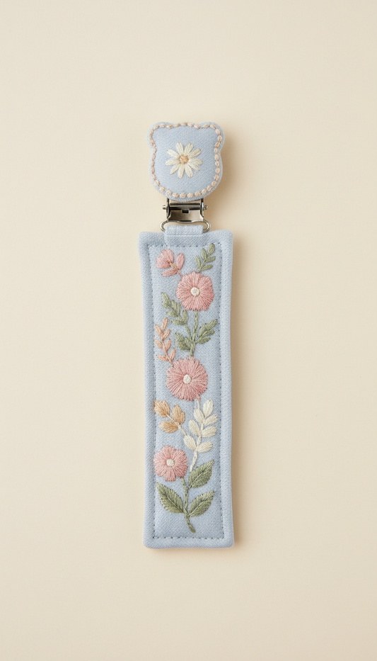 Embroidered Pastel Pacifier Clip