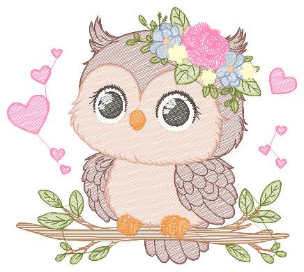 GIRL OWL WITH FLOWERS